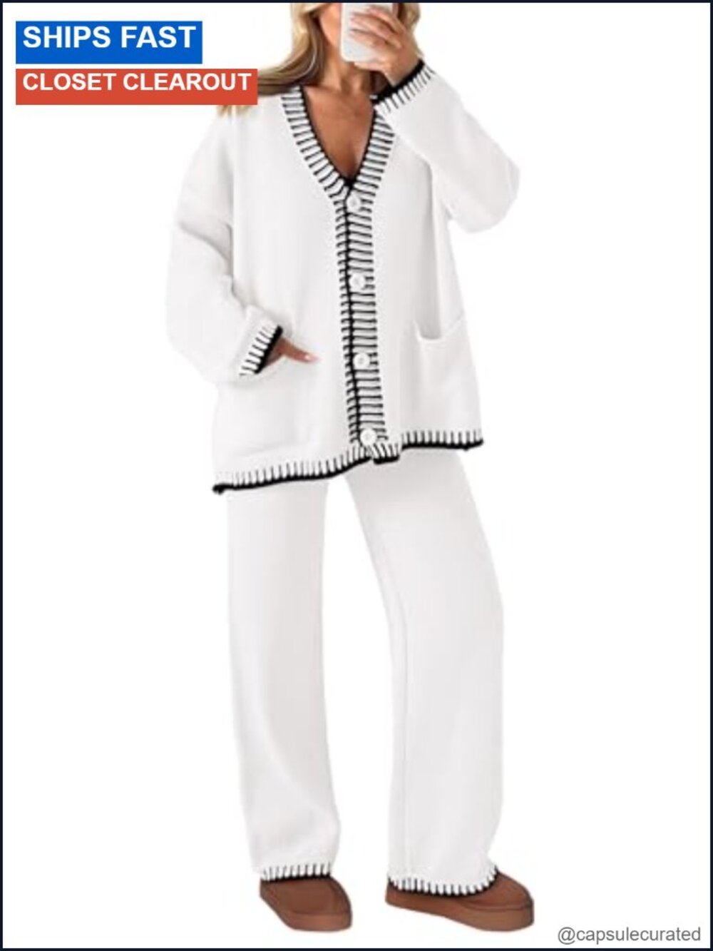 Cozy Knit 2-Piece Lounge Set Cardigan Wide Leg Pants